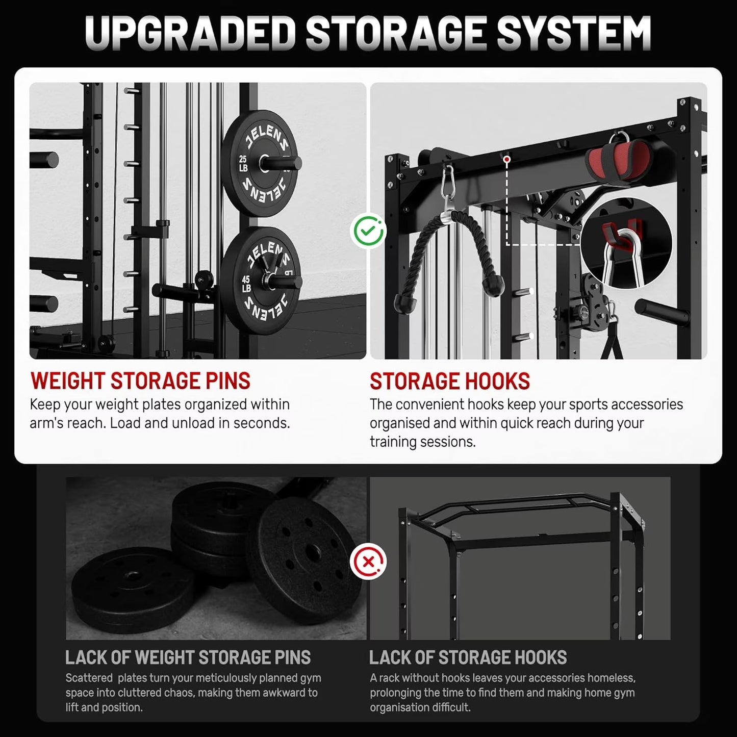 Smith Machine Power Cage, 2000LBS All-In-One Squat Rack Multi-Function Home Gym System with Cable Crossover System for Adult