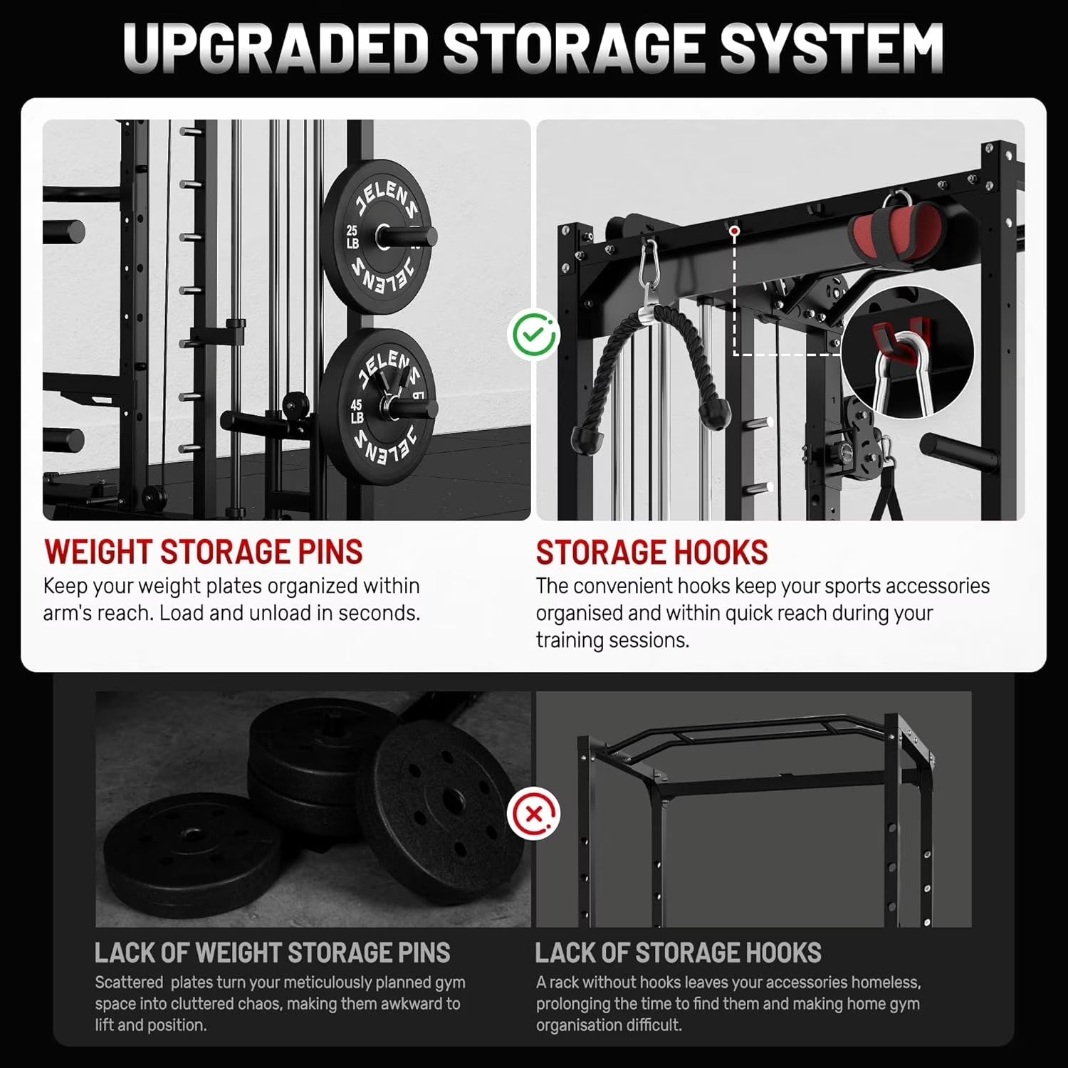 Smith Machine Power Cage, 2000LBS All-In-One Squat Rack Multi-Function Home Gym System with Cable Crossover System for Adult