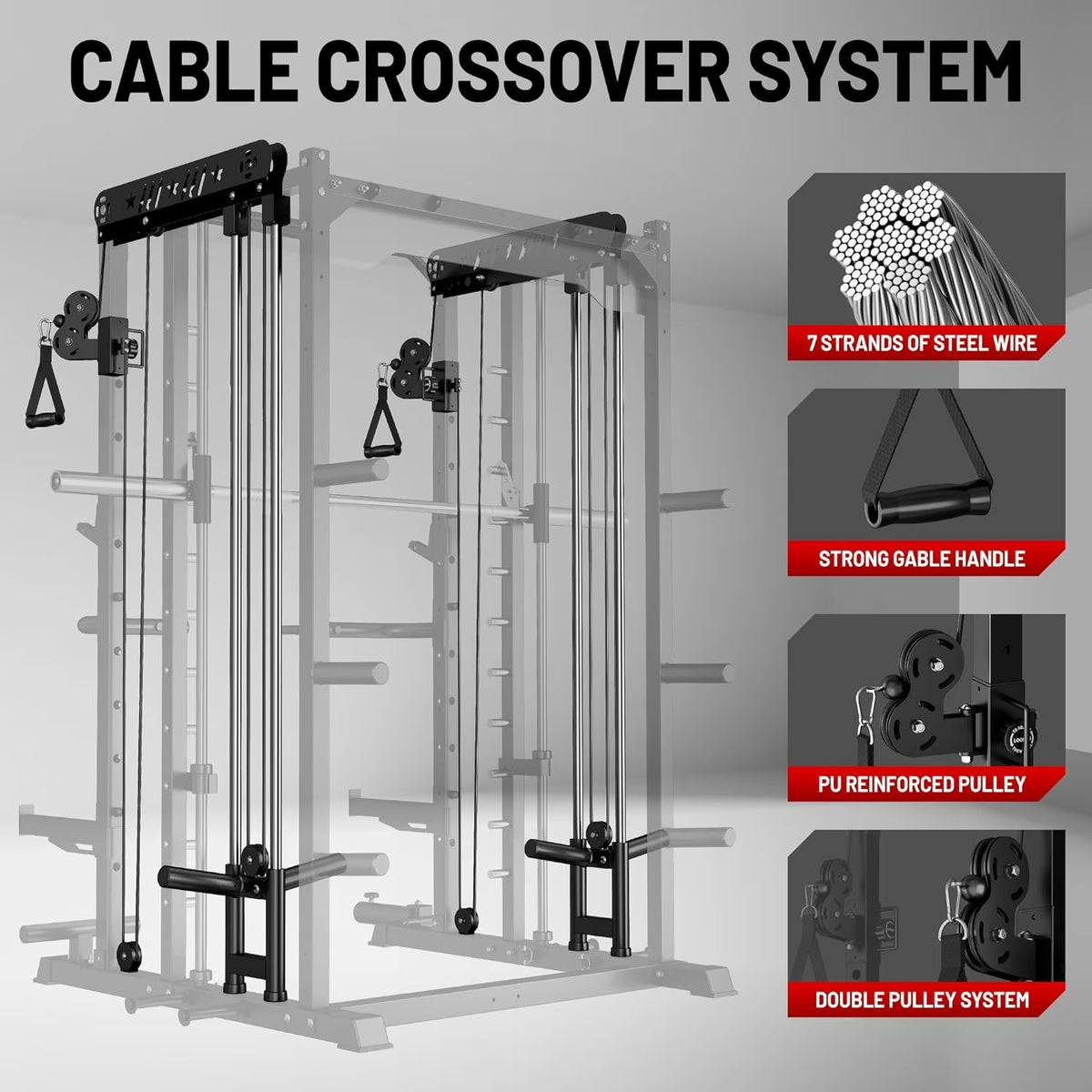 Smith Machine Power Cage, 2000LBS All-In-One Squat Rack Multi-Function Home Gym System with Cable Crossover System for Adult