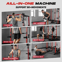 Smith Machine Home Gym, Multi-Function Power Cage with Dual Pulley Cable Crossover System, All-In-One Squat Rack with Smith Bar and Strength Training Attachments for Full-Body Workouts