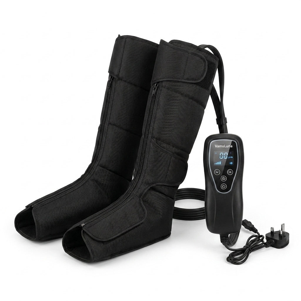Air Compression Circulation Leg Massage Air Pressure Recovery Boots Power Pump Lymphatic Drainage Device Professional Athletes — Studio Shot