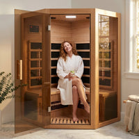 Hudson Bay 3-Person Cedar Corner Infrared Sauna with 7 Carbon Heaters — Lifestyle