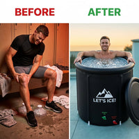 Inflatable Ice Bath Tub for Athletes – 216-Gallon Cold Plunge Tub with Insulated Lid, Full-Body Stretch Design, Insulated & Water Chiller Compatible, Portable for Indoor & Outdoor Recovery — Before & After