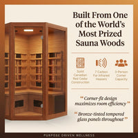 Infrared Sauna Built for Home Recovery, Canadian Cedar, 7 Carbon Heaters, 3-Person Corner Design — Results & Stats