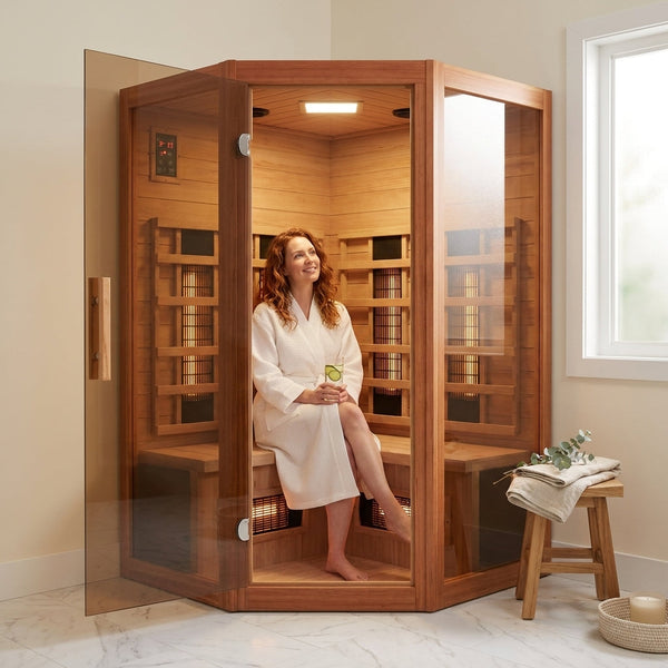 Infrared Sauna Designed for Home Recovery, Canadian Cedar, 7 Carbon Heaters, 3-Person Corner