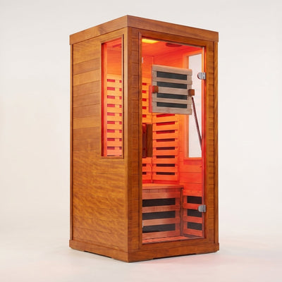 Infrared Sauna Built for Deep Recovery, Canadian Hemlock Wood, 7 Carbon Heaters, made to high standards Red Light