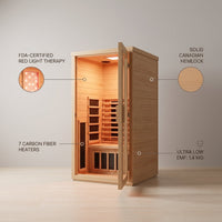 Infrared Sauna with Fda-Certified 660Nm & 850Nm Red Light Therapy | Full Spectrum, 1.4 Mg Ultra Low EMF, Fast Heat-Up, Canadian Hemlock, 7 Carbon Fiber Heaters, Easy Assembly, 1170W 110V — infographic