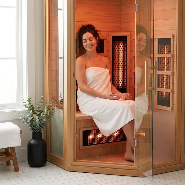 Infrared Sauna Built for Deep Recovery, Canadian Hemlock Wood, 7 Carbon Heaters, made to high standards Red Light