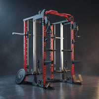Smith Machine Home Gym, Multi-Function Power Cage with Dual Pulley Cable Crossover System, All-In-One Squat Rack with Smith Bar and Strength Training Attachments for Full-Body Workouts — Studio Shot
