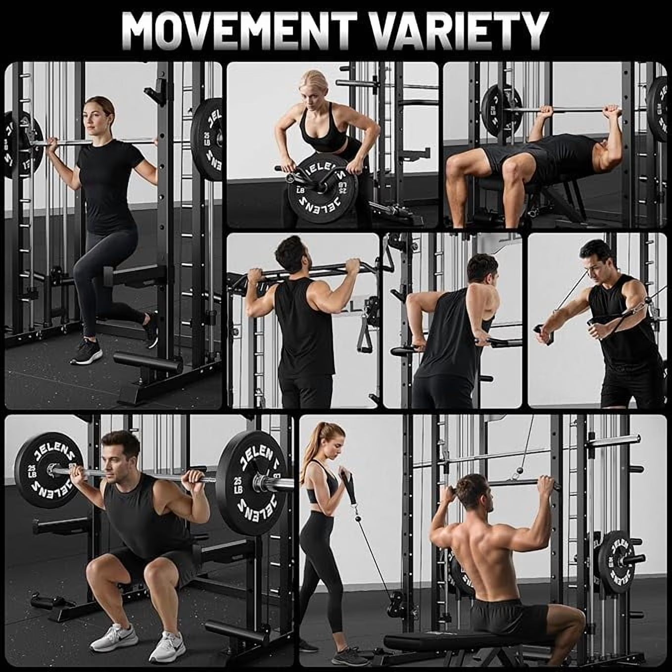 Smith Machine Power Cage, 2000LBS All-In-One Squat Rack Multi-Function Home Gym System with Cable Crossover System for Adult
